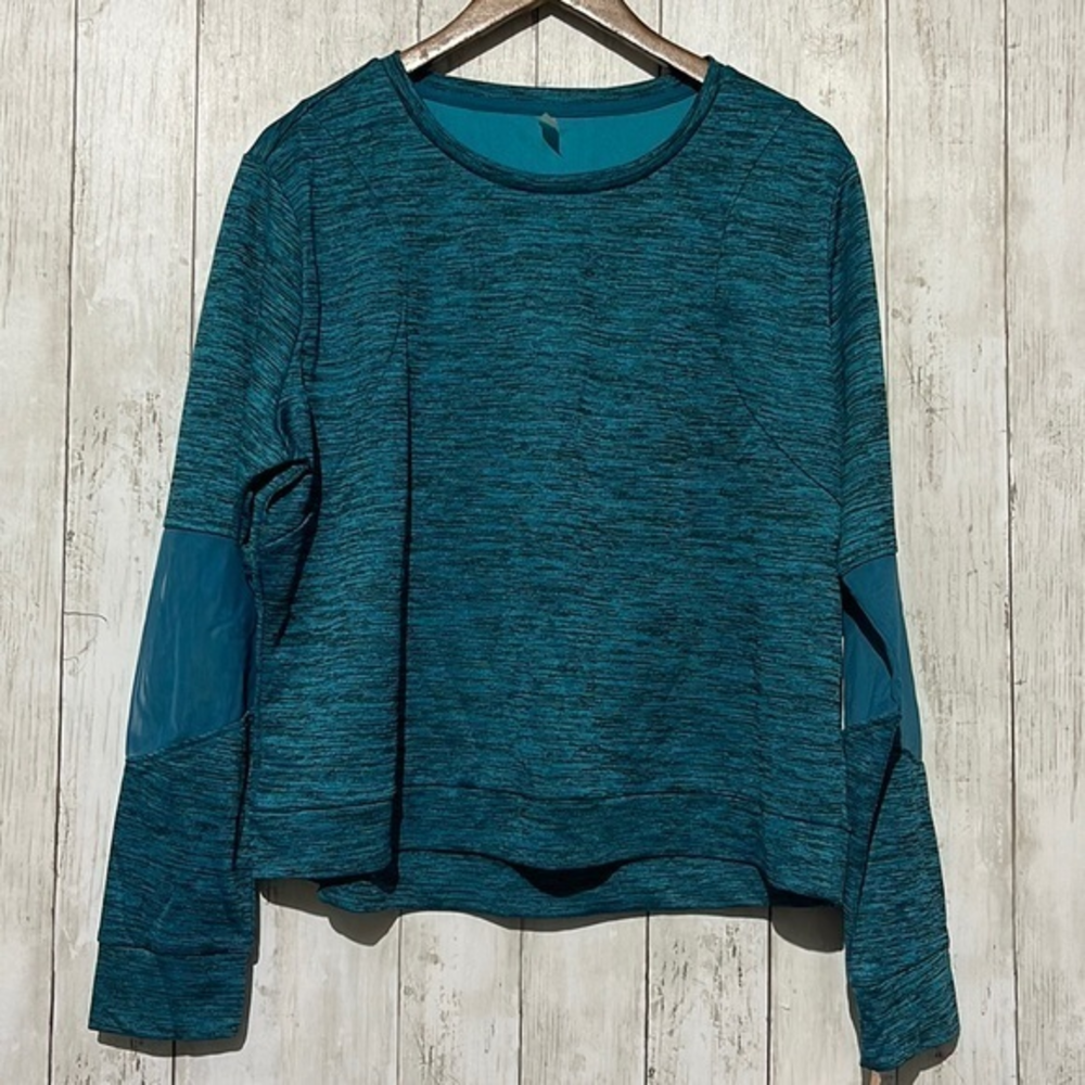 MTA Sport XL Top Womens Teal Space Dye Mesh Sleeve Athletic Crew Neck